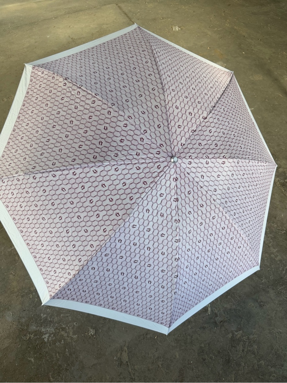 Dior Pink Patterned Compact Umbrella with White Trim